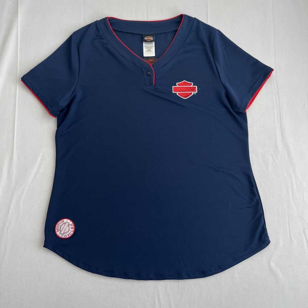 Harley-Davidson Shirt Women's XL‎ Motorcycles Blue V-neck Sequin Baseball
